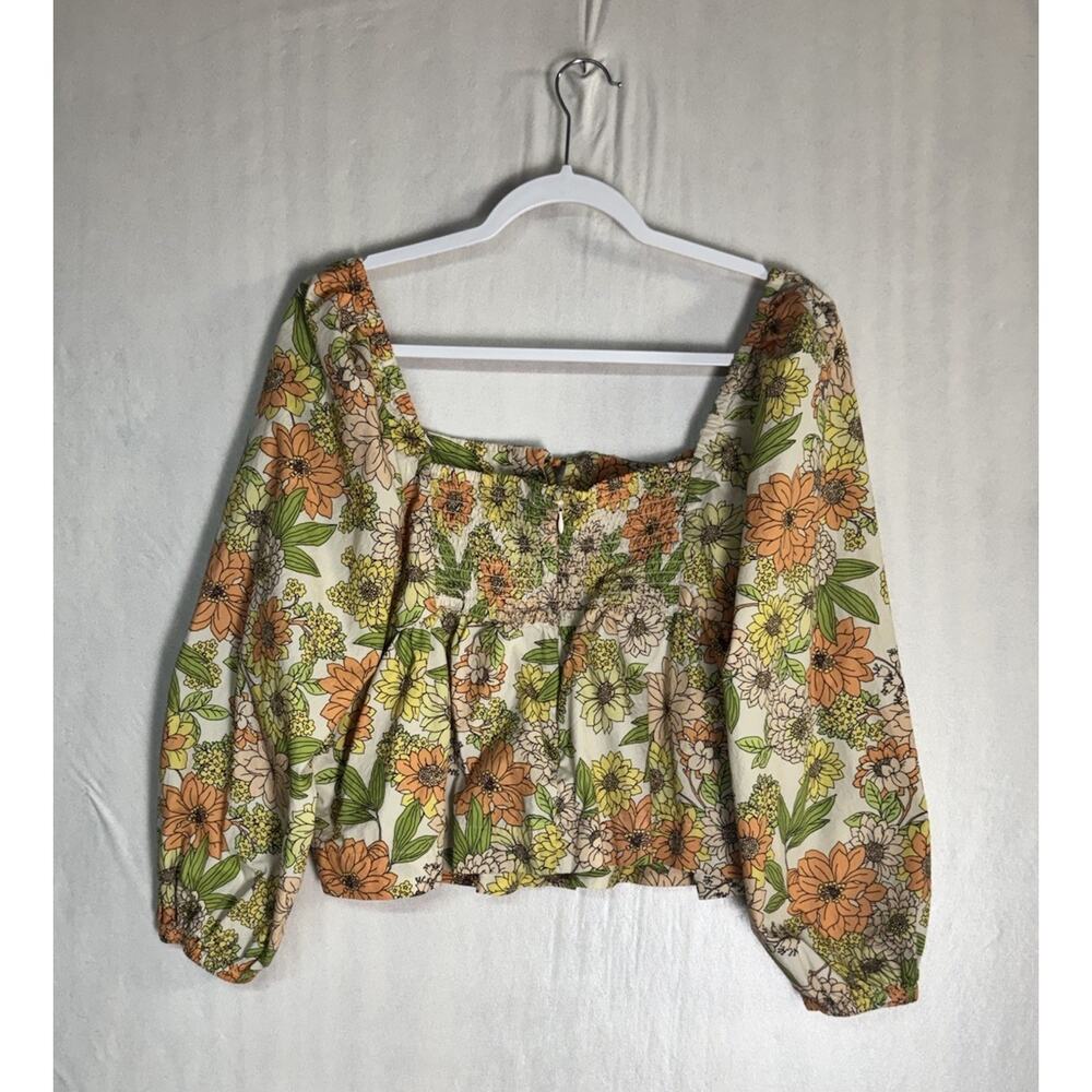 J.Crew Womens Floral Square Neck Milkmaid Top Tie Front Cottage Boho Plus Sz 20 - Picture 2 of 7